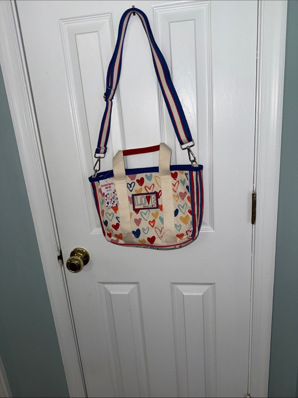 Brighton LOVE Multicolor Heart Canvas Crossbody — Navy, Red, Cream